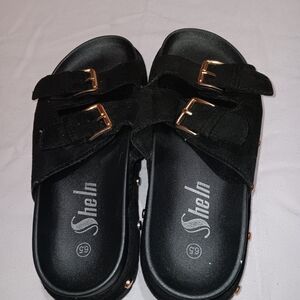 SheIn Black Double Buckle Sandals